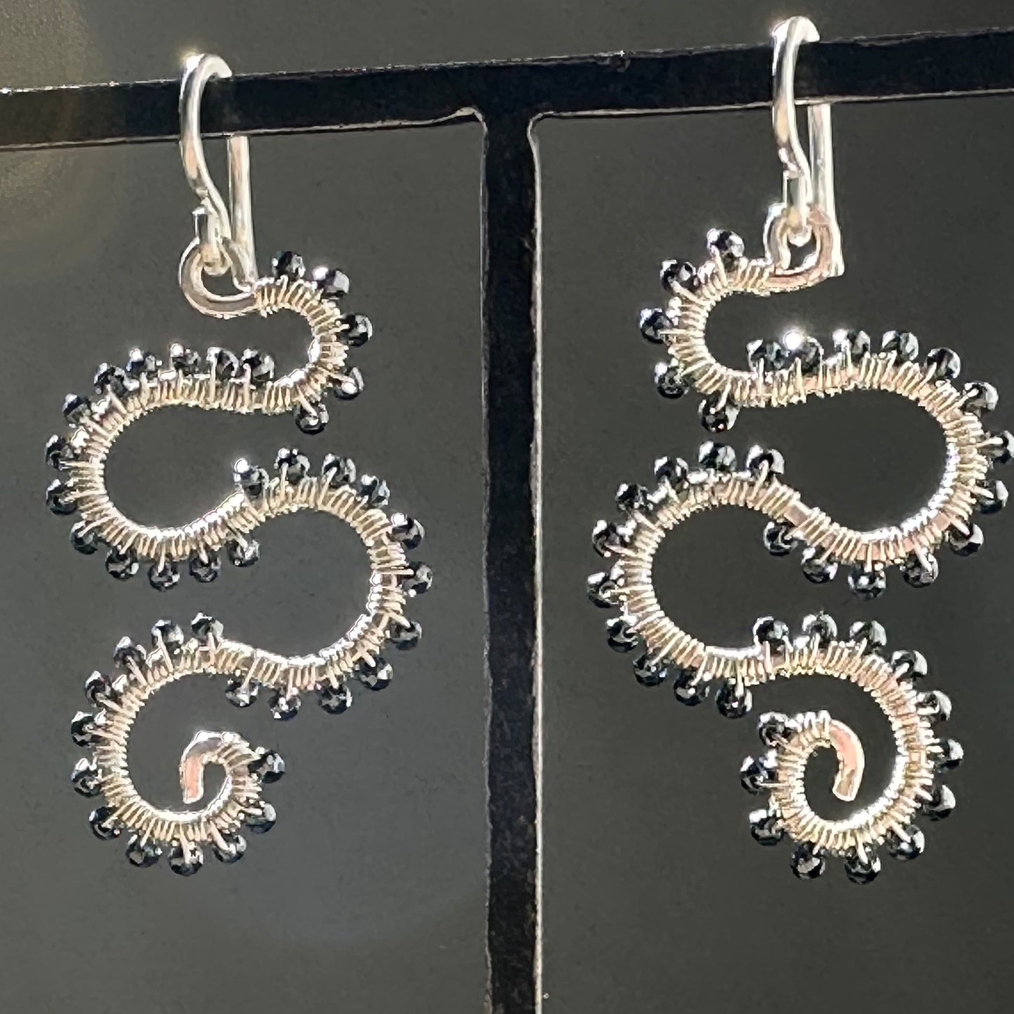 Hand-Hammered Snake Dangles: Hematite