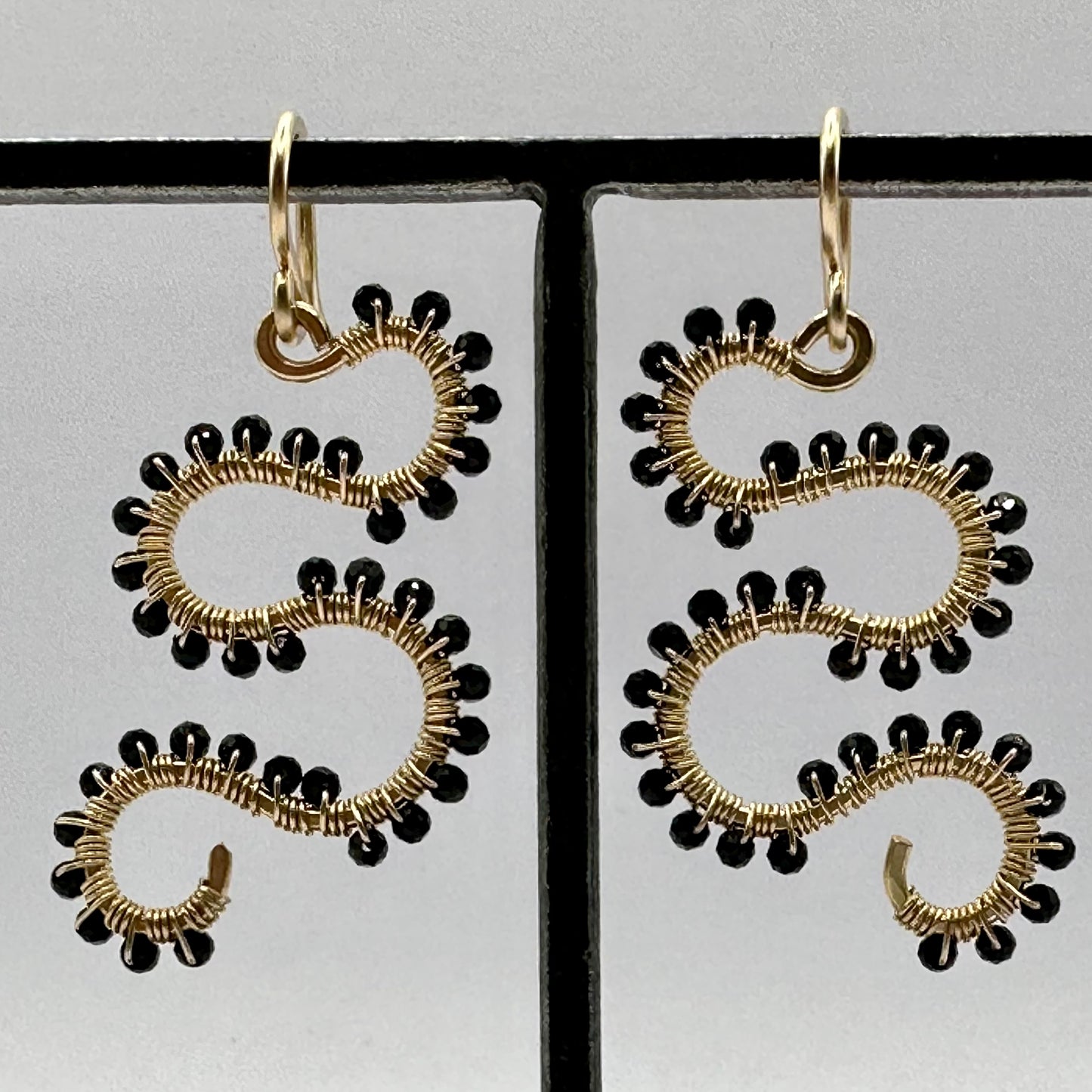 Hand-Hammered Snake Dangles: Black Tourmaline