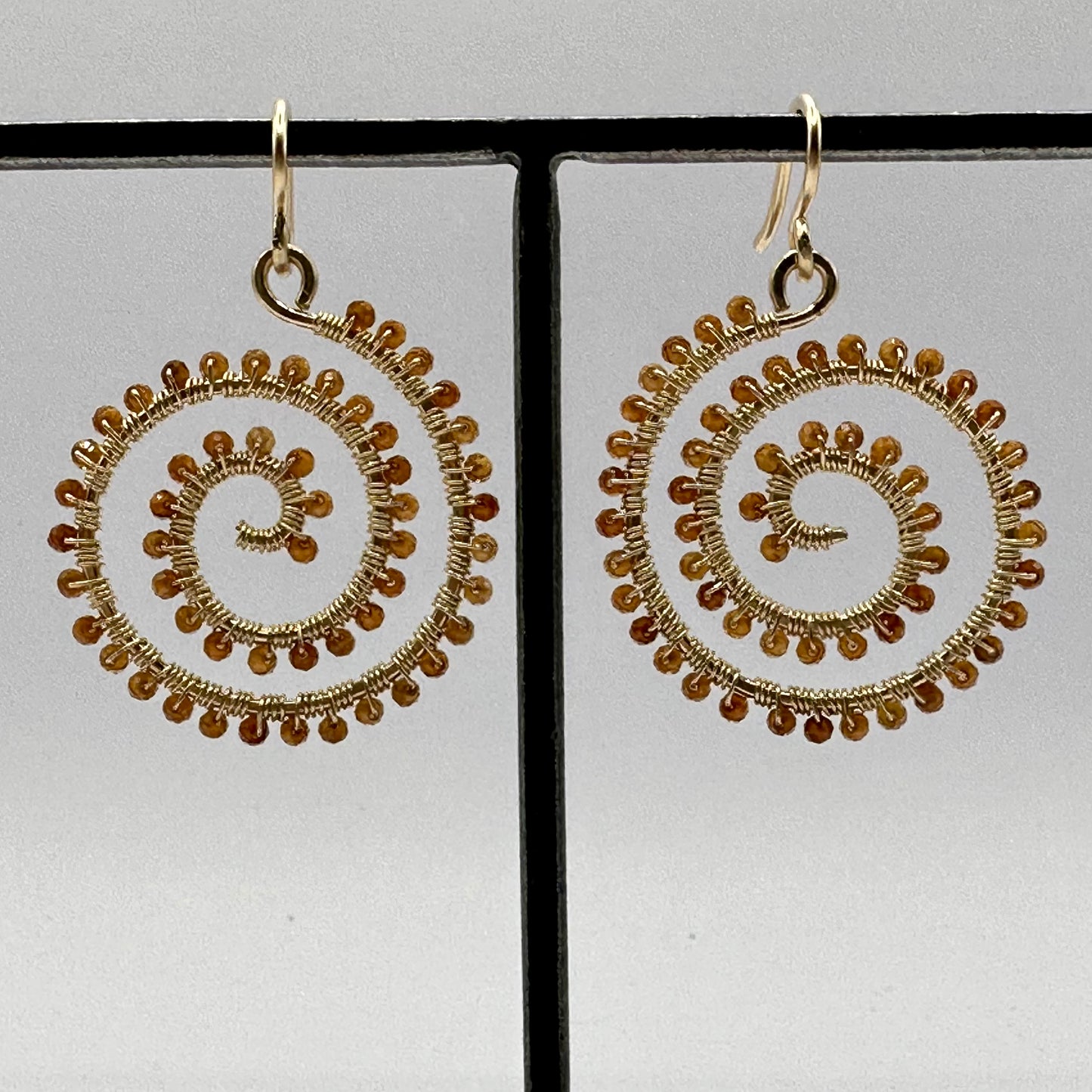 Hand-Hammered Large Spiral Dangles: Hessonite (Orange Garnet)