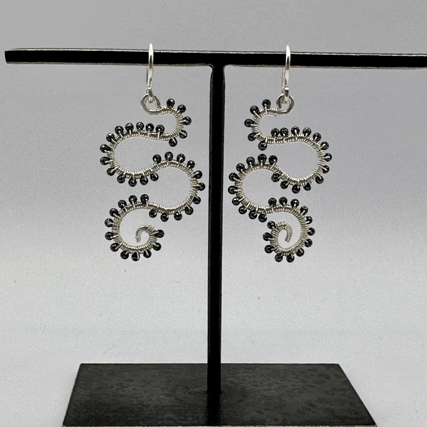 Hand-Hammered Snake Dangles: Hematite