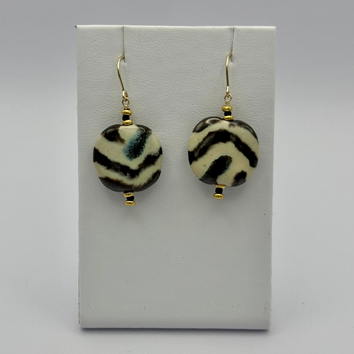 Kenyan Clay Bead Earrings: zebra stripe