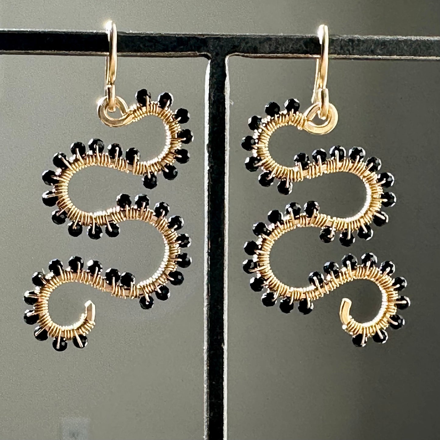 Hand-Hammered Snake Dangles: Black Tourmaline