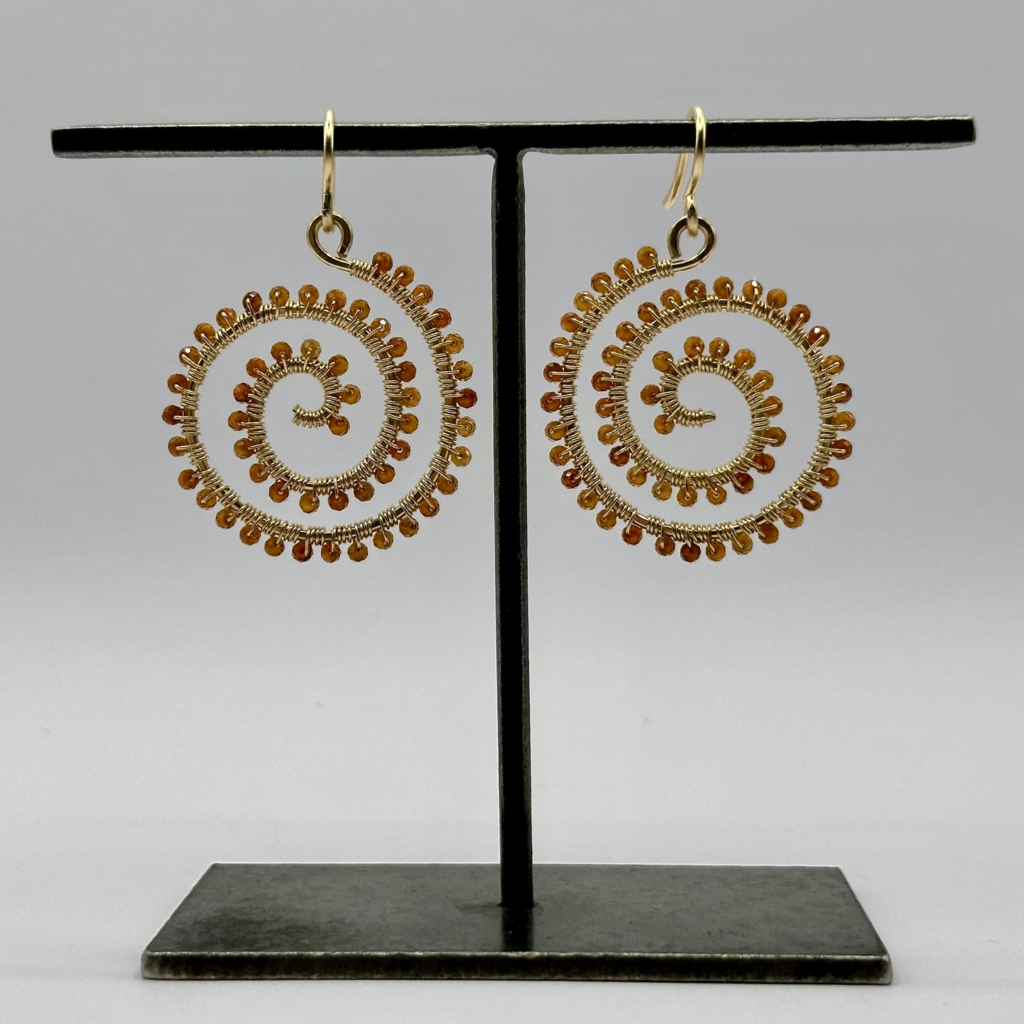 Hand-Hammered Large Spiral Dangles: Hessonite (Orange Garnet)