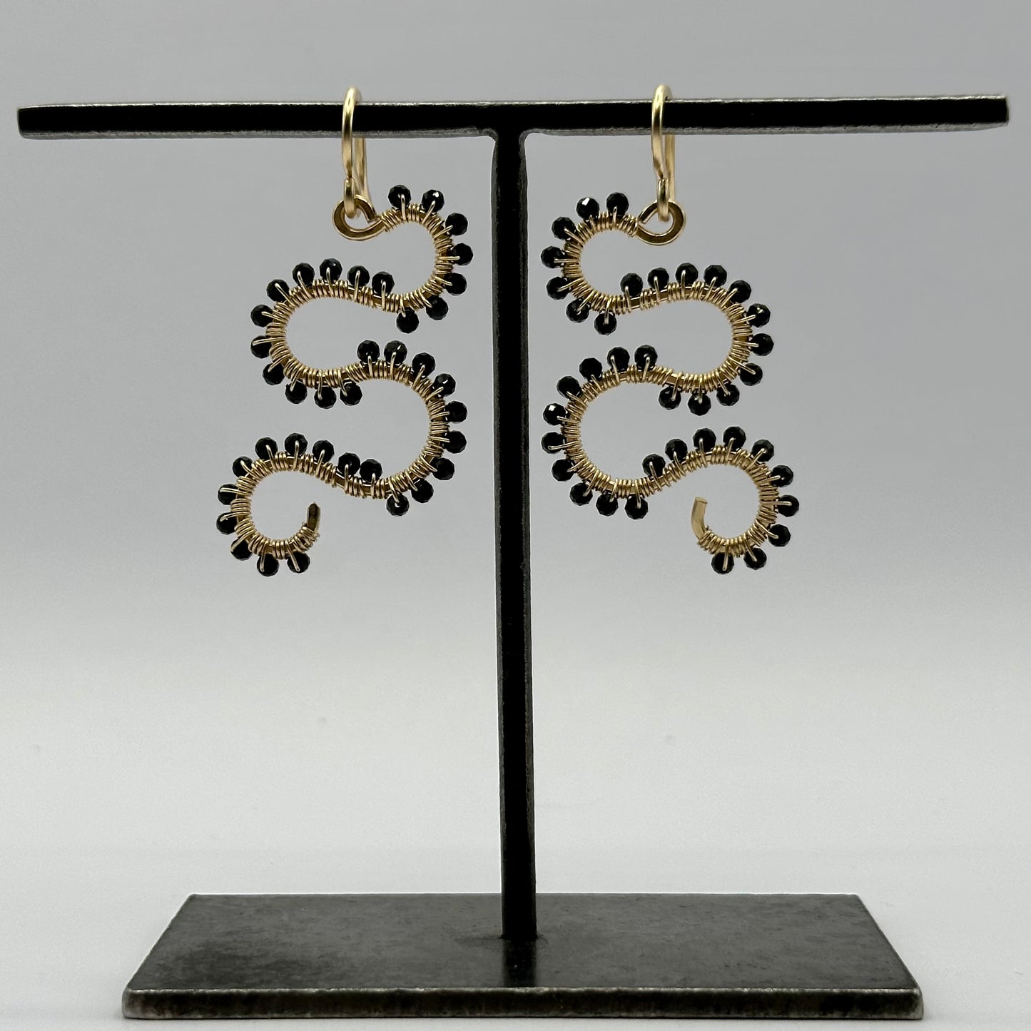 Hand-Hammered Snake Dangles: Black Tourmaline