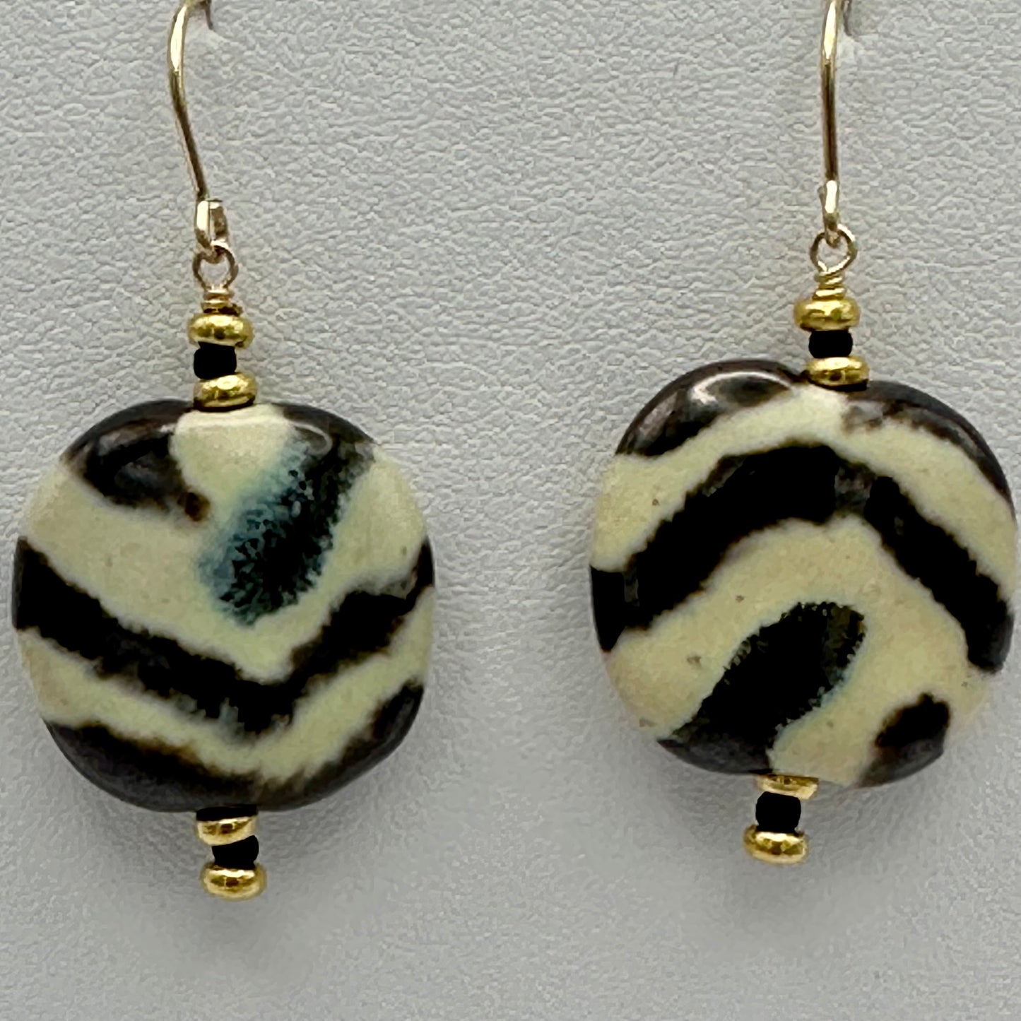 Kenyan Clay Bead Earrings: zebra stripe